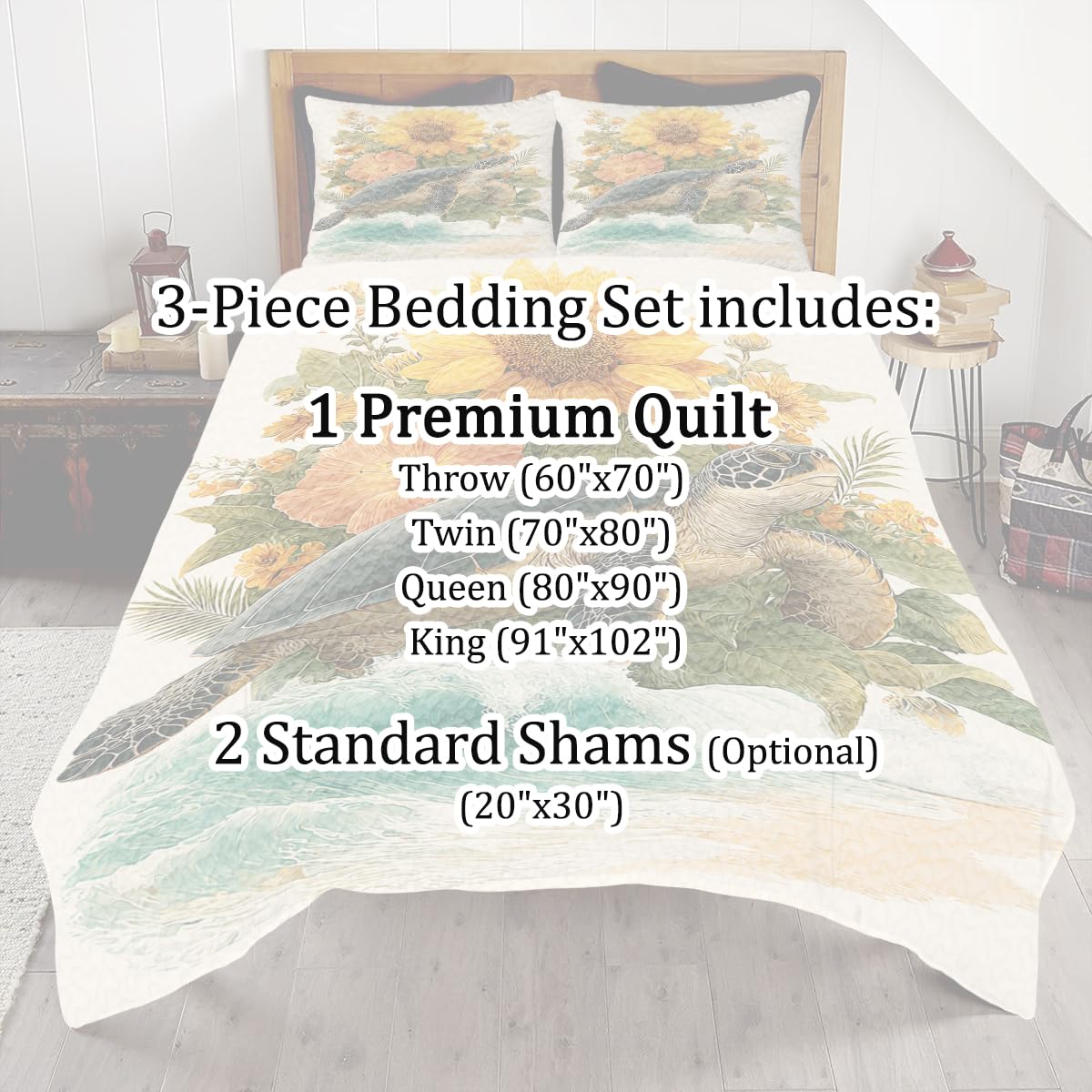 SATIGI Custom Sea Turtle Quilt Set β Coastal Ocean Quilt Blanket, Soft Lightweight Sea Turtle Bedspread for Kids, Teens, and Adults β Soft Quilts for All Season (Turtle Quilt-DS03)
