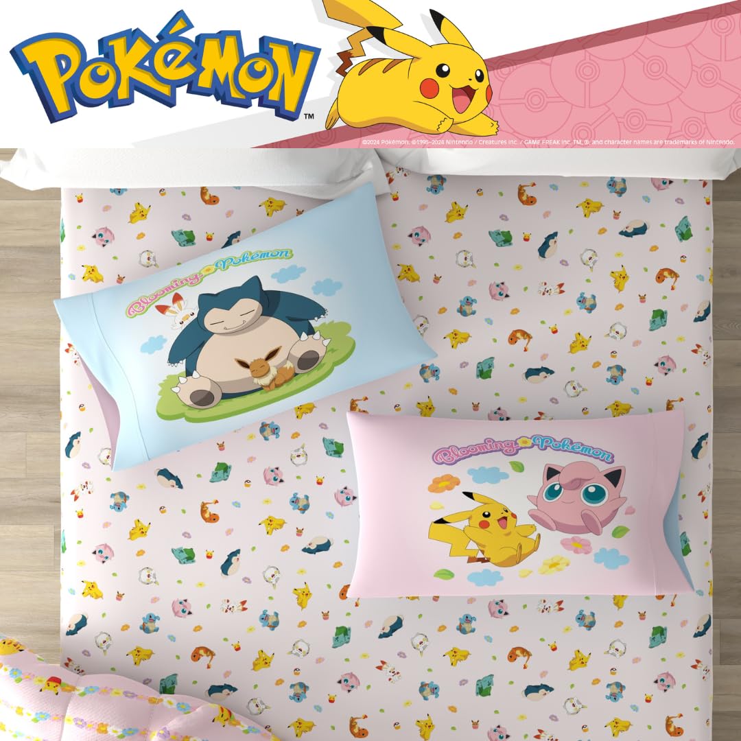 Pokemon Bedding Super Soft Comforter and Sheet Set with Sham, 4 Piece Twin Size, Featuring Snorlax, Pikachu, Eevee & Jigglypuff (Officially Licensed Product) by Franco