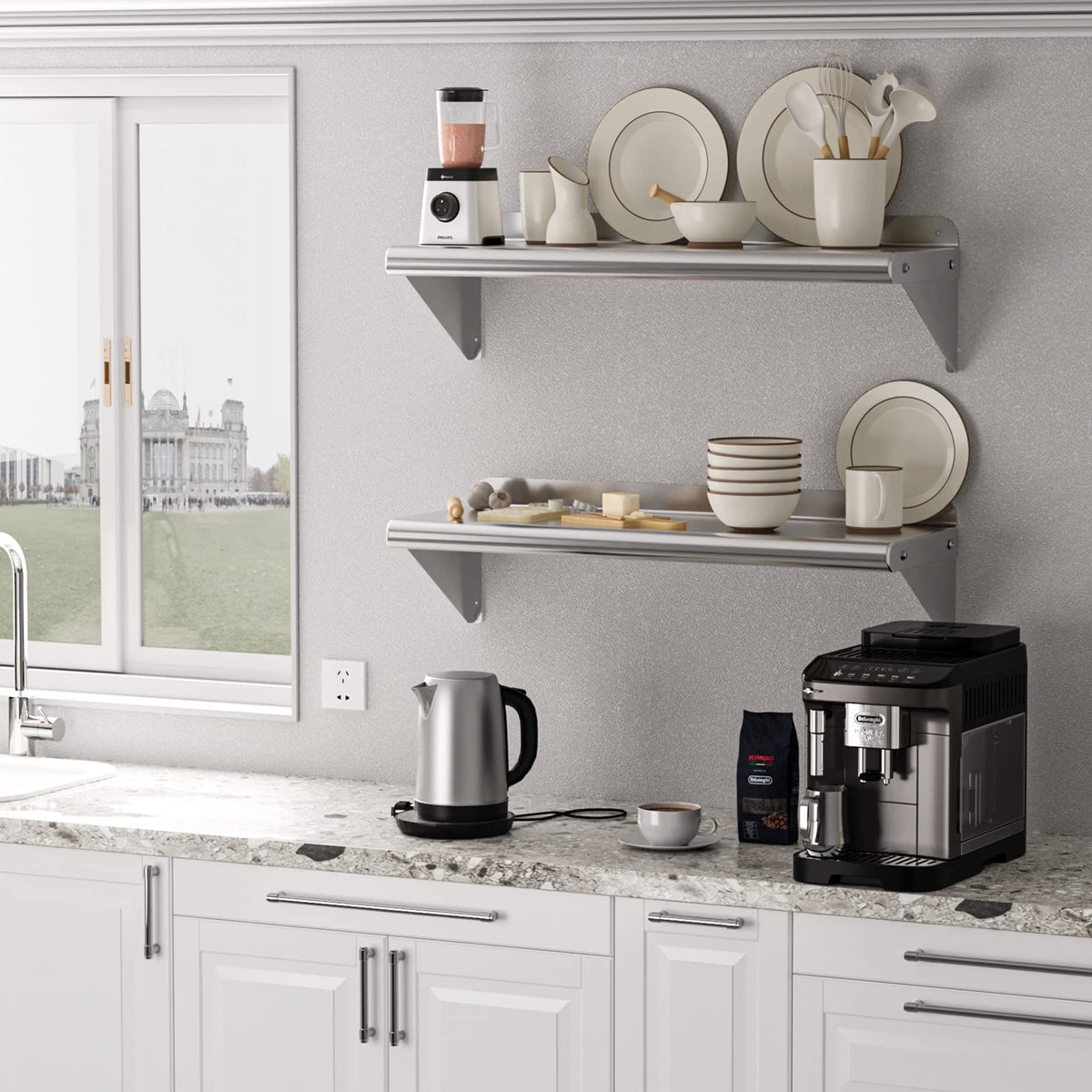 DEXSO NSF Certified Stainless Steel Wall Shelf 12" x 60" with Backsplash - Heavy-Duty Commercial Grade, 180 lb Capacity - Ideal for Restaurant and Kitchen Use