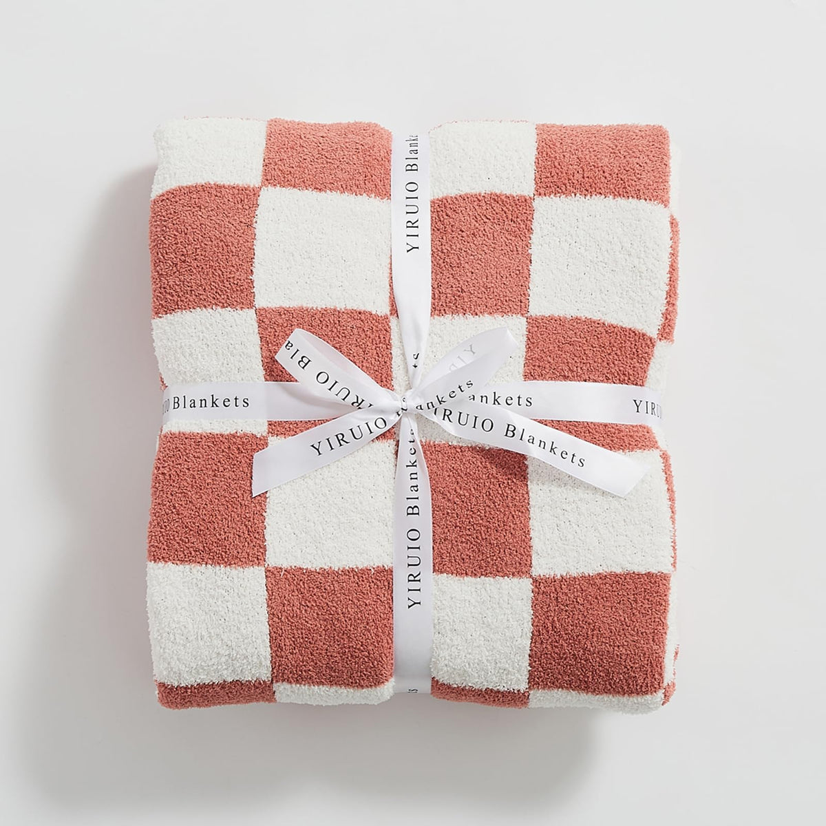 YIRUIO Checkered Knit Throw Blanket Ultra Soft Microfiber Reversible,Fluffy Fuzzy Cozy Throw for Bed,Sofa Couch Home Decor Red 60x80 Inches Twin Size