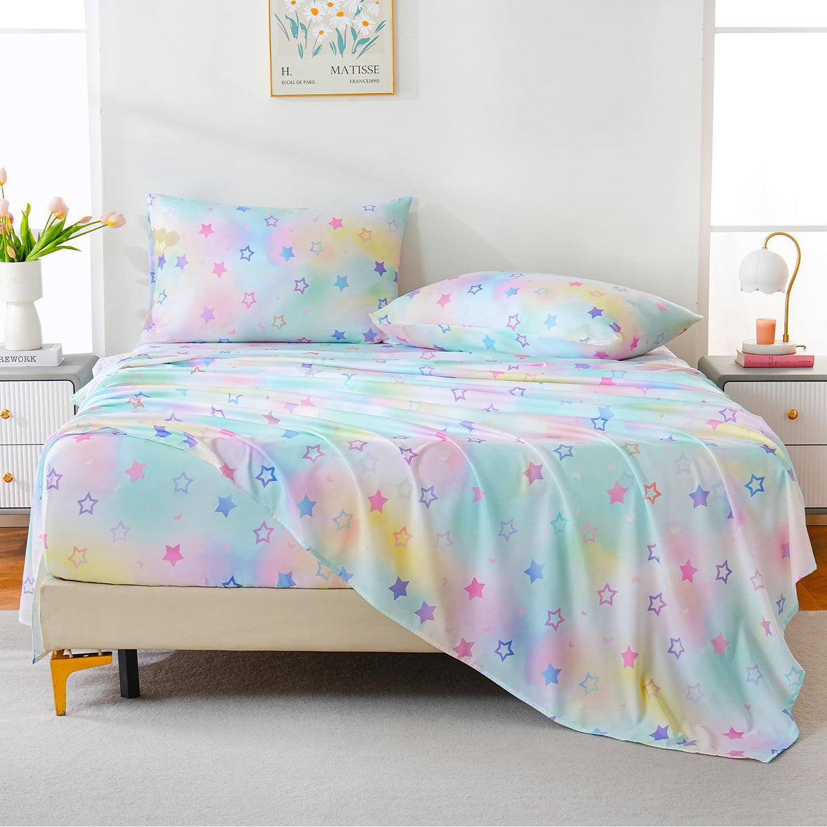 ChicView Twin Sheet Set Kids,3 Pieces Breathable Soft Microfiber Bedsheets for Child Boys Girls, Anti Pilling Deep Pockets Easy Care Bed Sheets, Stars