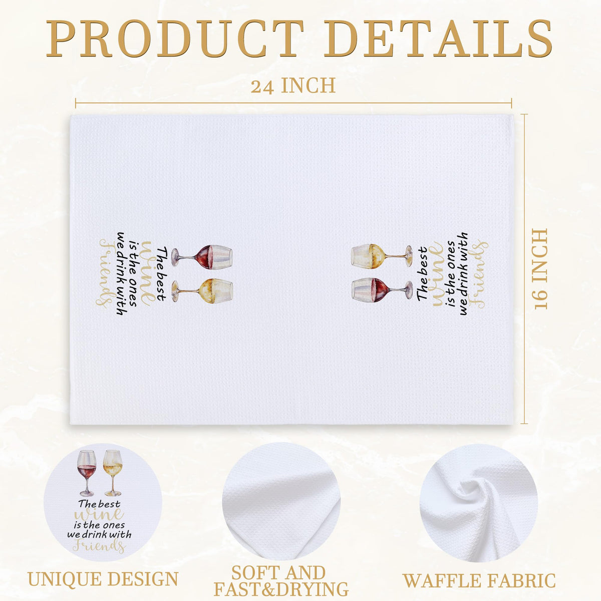 LCRBF Wine Gifts Kitchen Towels, Friendship Gifts for Wine Lovers, The Best Wines is The Ones We Drink with Friends Dish Tea Hand Towels for Kitchen Bar Cart Decor, 16x24 Inch