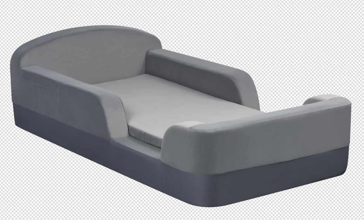 ENITYA Toddler Floor Bed, No Assembly Needed, Mattress Included, Boneless Kids Foam Bed with Built-in Guardrails, Ideal for Boys and Girls Aged 3-6 Years,Grey