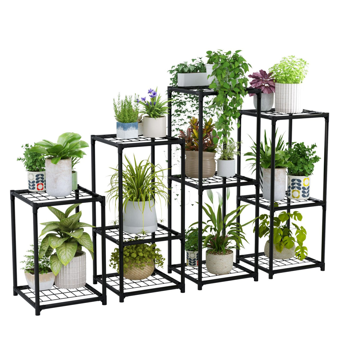 Bamworld Plant Stands Indoor 4 Sets Plant Shelves Outdoor Metal Plant Holder for Multiple Plants Flower Stands for Living Room Balcony Garden Patio Lawn Window Black