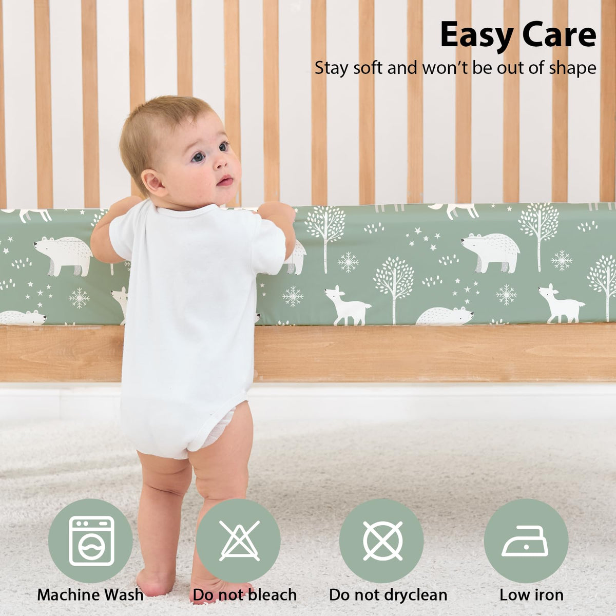 FIEMOL Baby Crib Sheets for Boys and Girls, 3 Pack Fitted Crib Sheets Neutral for 52”x28” Standard Crib and Toddler Mattresses, Ultra Soft & Silky Smooth Microfiber Green Forest Bear