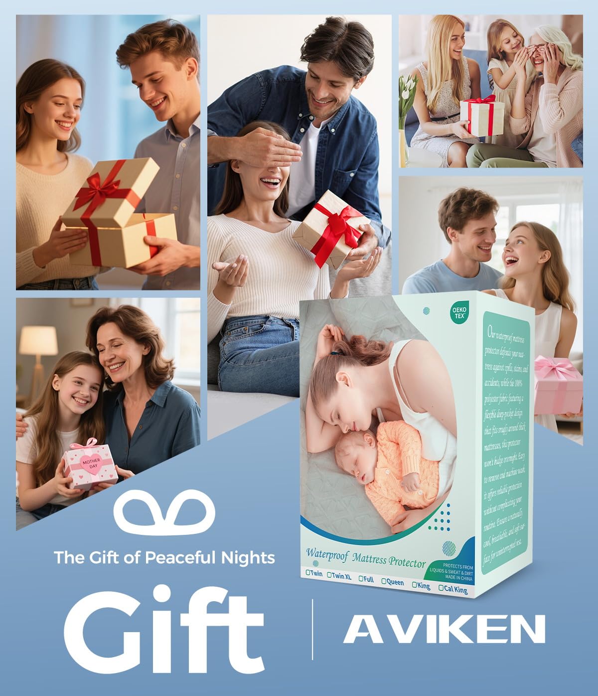 AVIKEN Waterproof Mattress Protector California King Size, Soft Breathable Mattress Pad with Deep Pocket 8"-21", Noiseless 3D Air Fabric Cooling Mattress Cover for Bed, Machine Washable, White