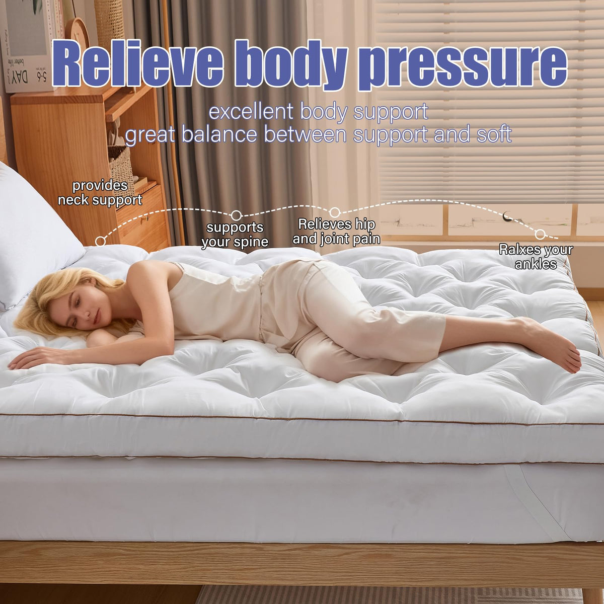 WhatsBedding 4 Inch Memory Foam Mattress Topper King for Back Pain, Filled with Fluffy Gel Memory Foam, Soft and Thick Supportive Mattress Topper, 4 Stable Anchor Elastic Straps