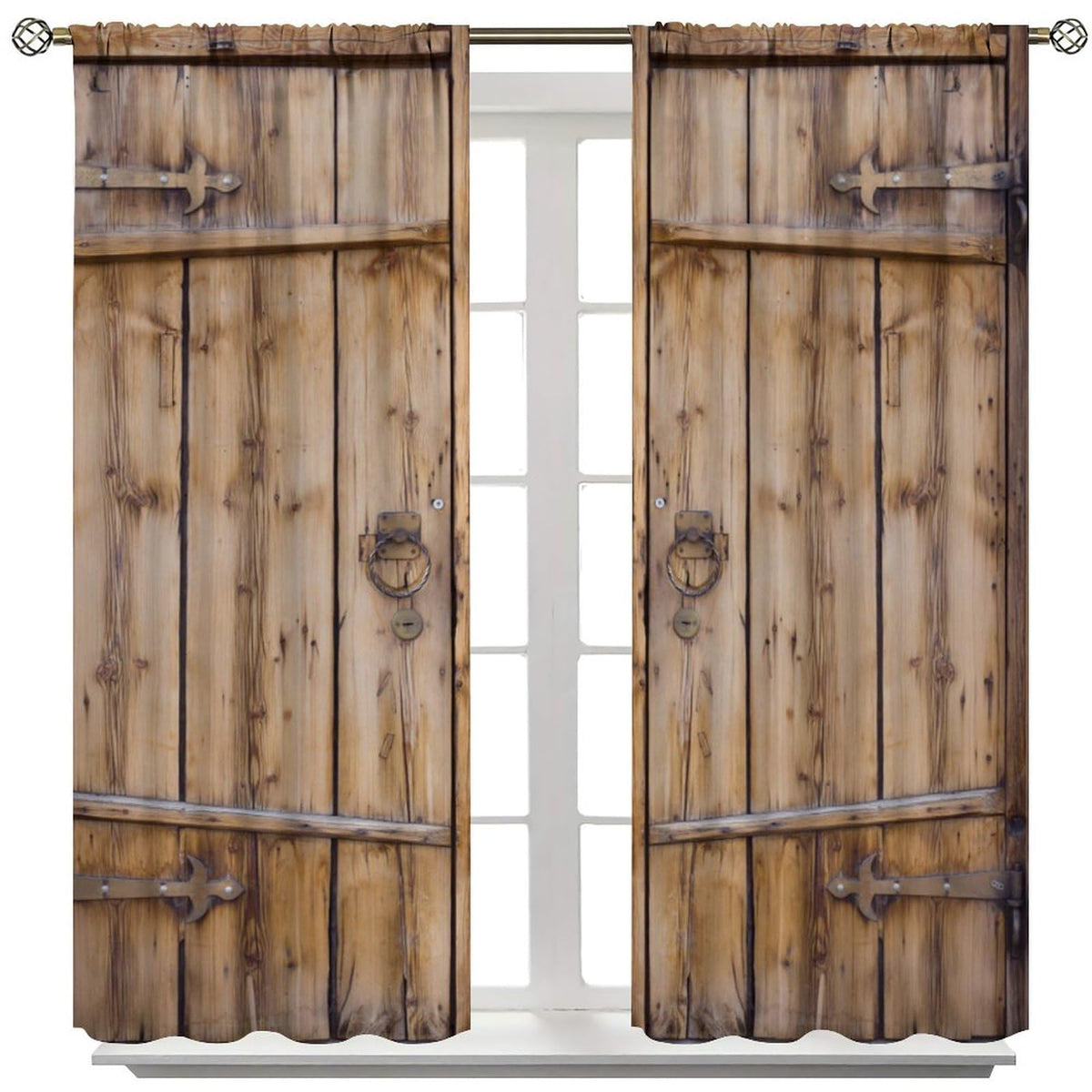 SXXLDNG Retro Rustic Barn Door Curtains,Western Country Farmhouse Old Wooden Door Window Treatments for Bedroom Living Room Kitchen Window Drapes 2 Panels Set,Total Size 42" x 45"