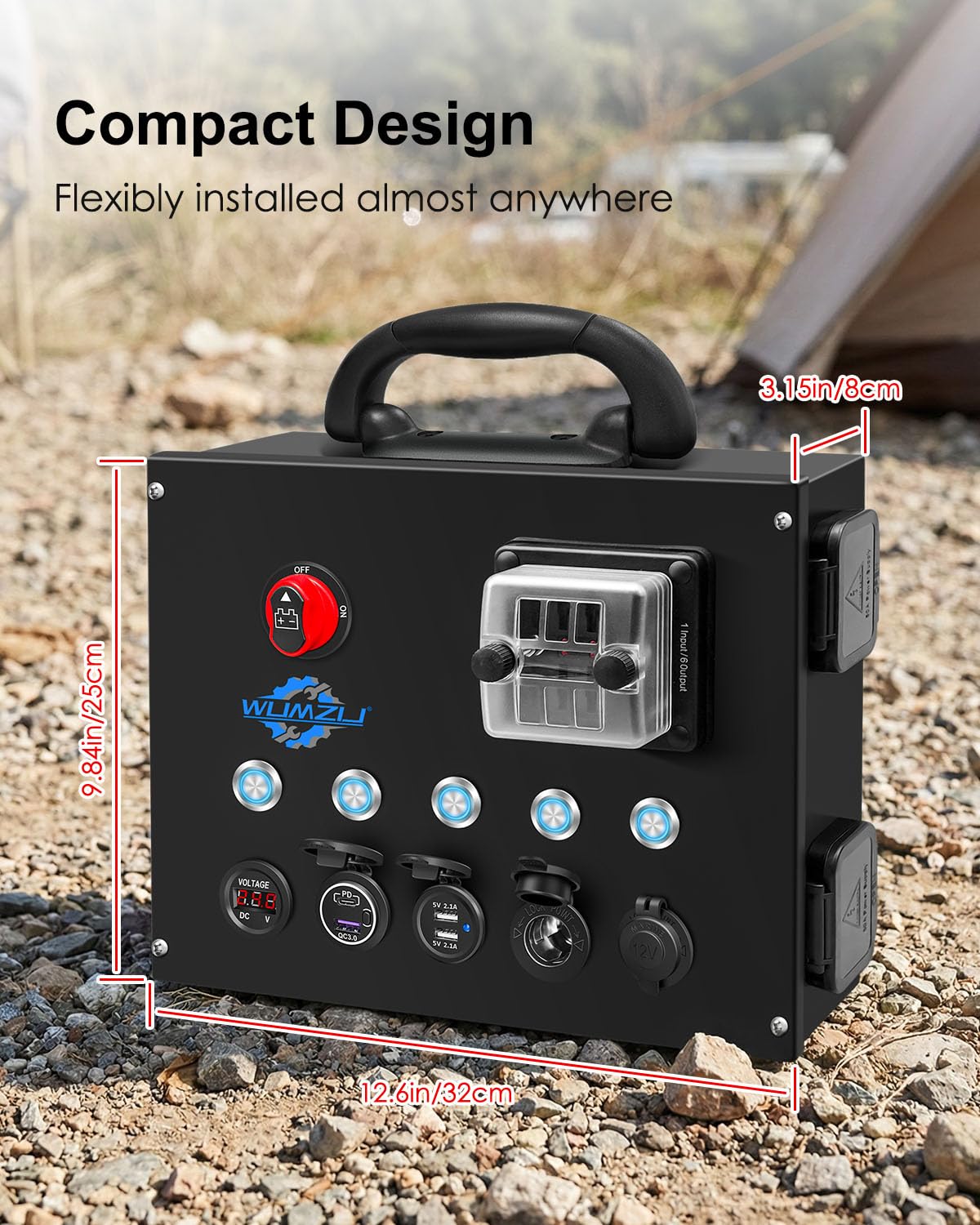 12/24V Control Hub Includes Switches Fuse Box Voltmeter USB Ports Cig Socket, Camping Electrical System Centre for Camper RVs Pickup Trucks 4WD Canopy Caravan, Battery Power Control Box