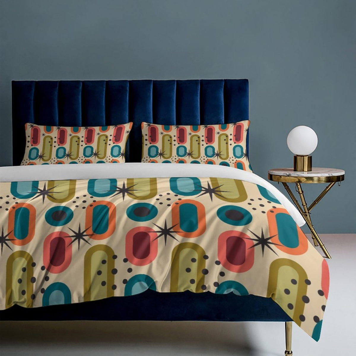 Colorful Aesthetic Comforter Cover Geometry Bed Set, Retro Atomic Duvet Cover,Modern Mid Century Bedding Sets,Aesthetic Abstract Art Bedding 3 Piece (1 Duvet Cover 86"x70" + 2 Pillow Sham 20"x30")