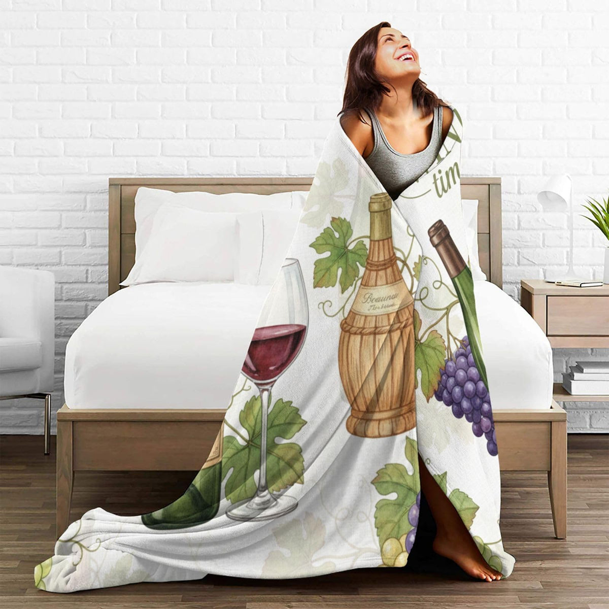 Fleece Throw Blanket for Couch, Wine Time Grapes Soft Fuzzy Cozy Blankets Warm Lightweight Flannel Throws for Bed, Sofa, Travel, All Seasons 50x40 Inches