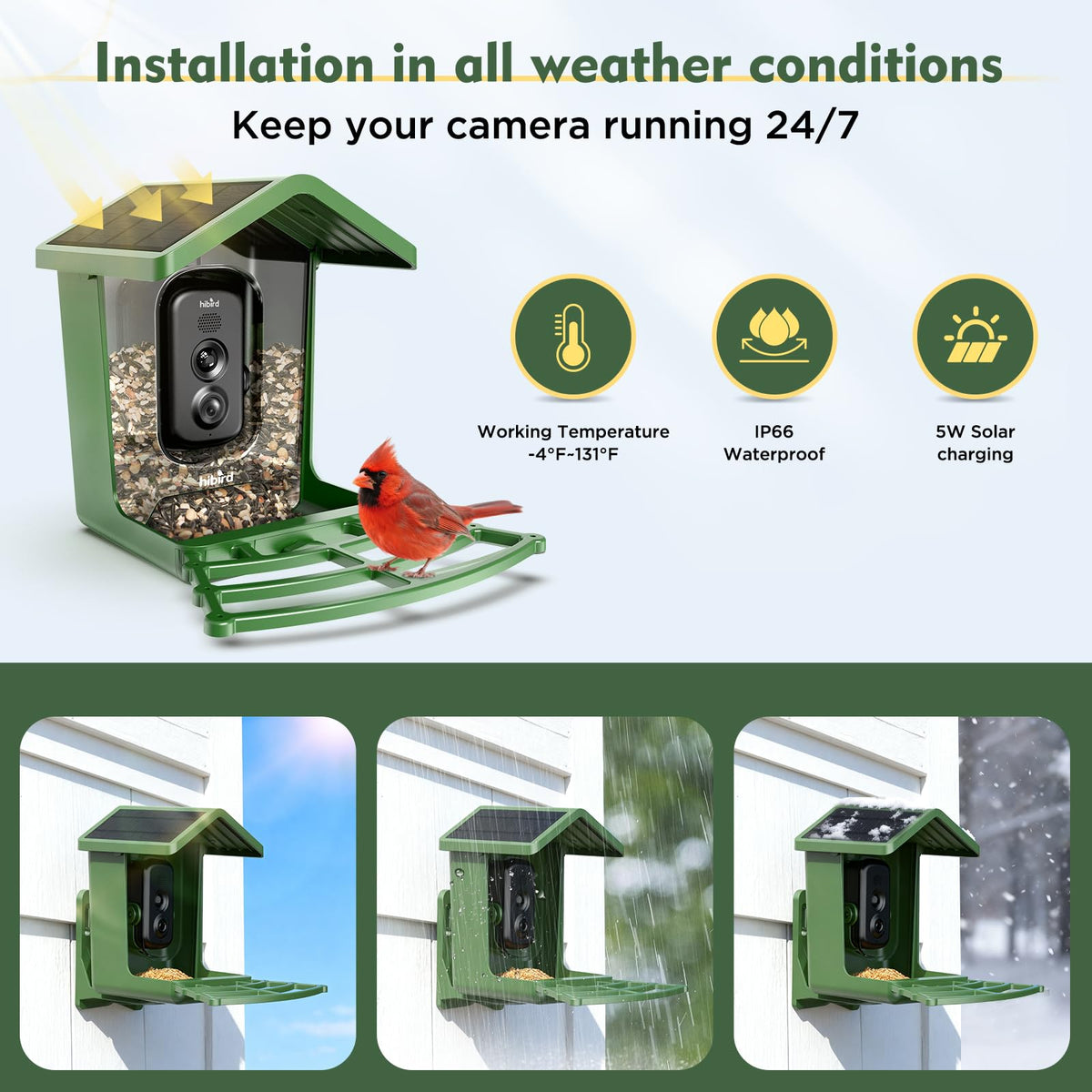 Hibird 4K HD Smart Bird Feeder with Camera Solar Powered, 2.4GHz/5GHz Dual WiFi Auto Capture Bird Video, Real-time Notifications & Live Streaming, AI Identify 10000+ Species for Gift