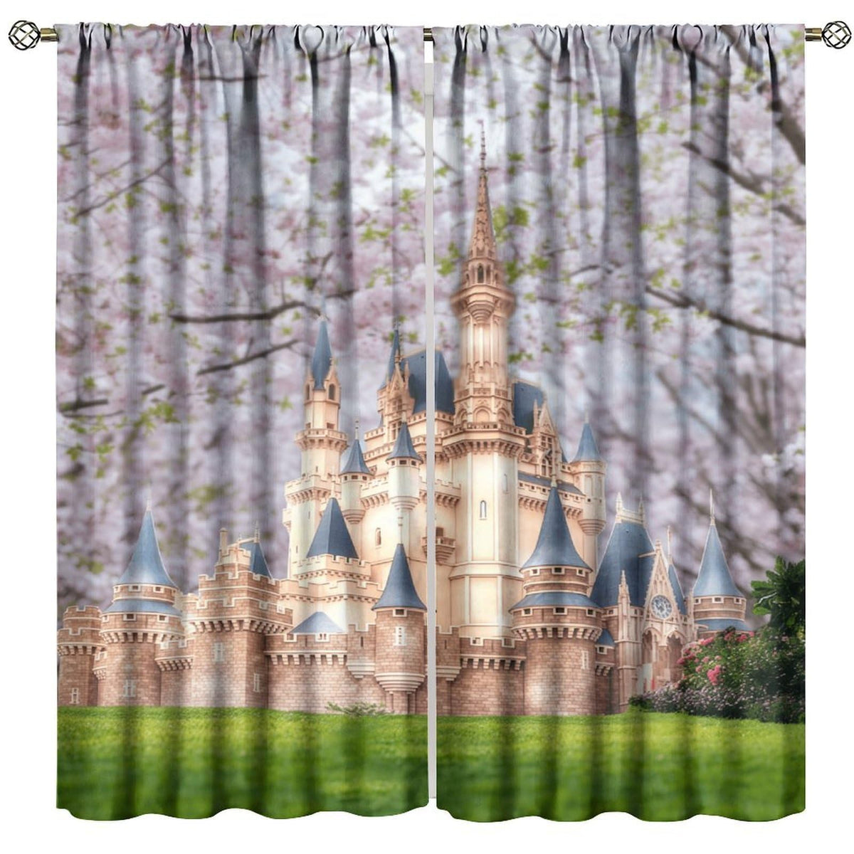 Princess Castle Curtains For Kids Romantic Fairy Tale Castle Flower Garden Rod Pocket Window Treatments for Girls Boys Children Bedroom Nursery Living Dining Room 2 Panels Set 41x 45 in (No Blackout)