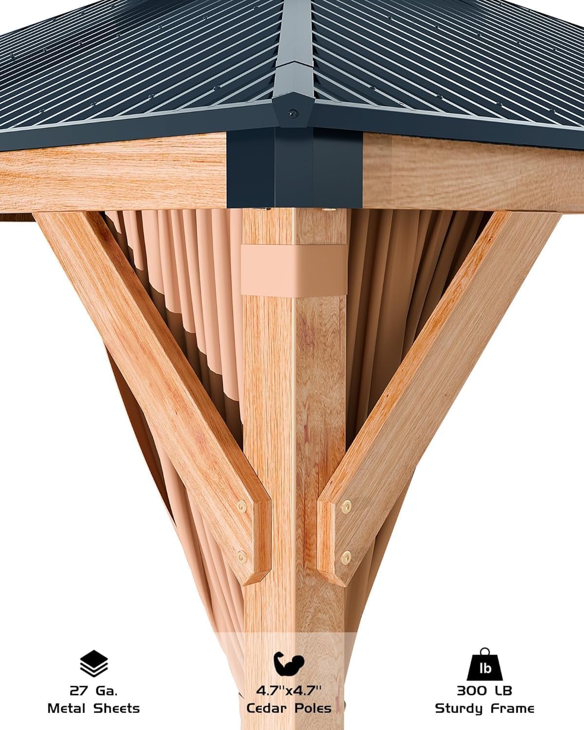 10x10FT Heavy Duty Hardtop Wood Gazebo, Double Metal Roof, Reinforced Spruce Structure, Waterproof Pergola Pavilion with Curtains & Mosquito Net for Outdoor Patio, Deck, Yard