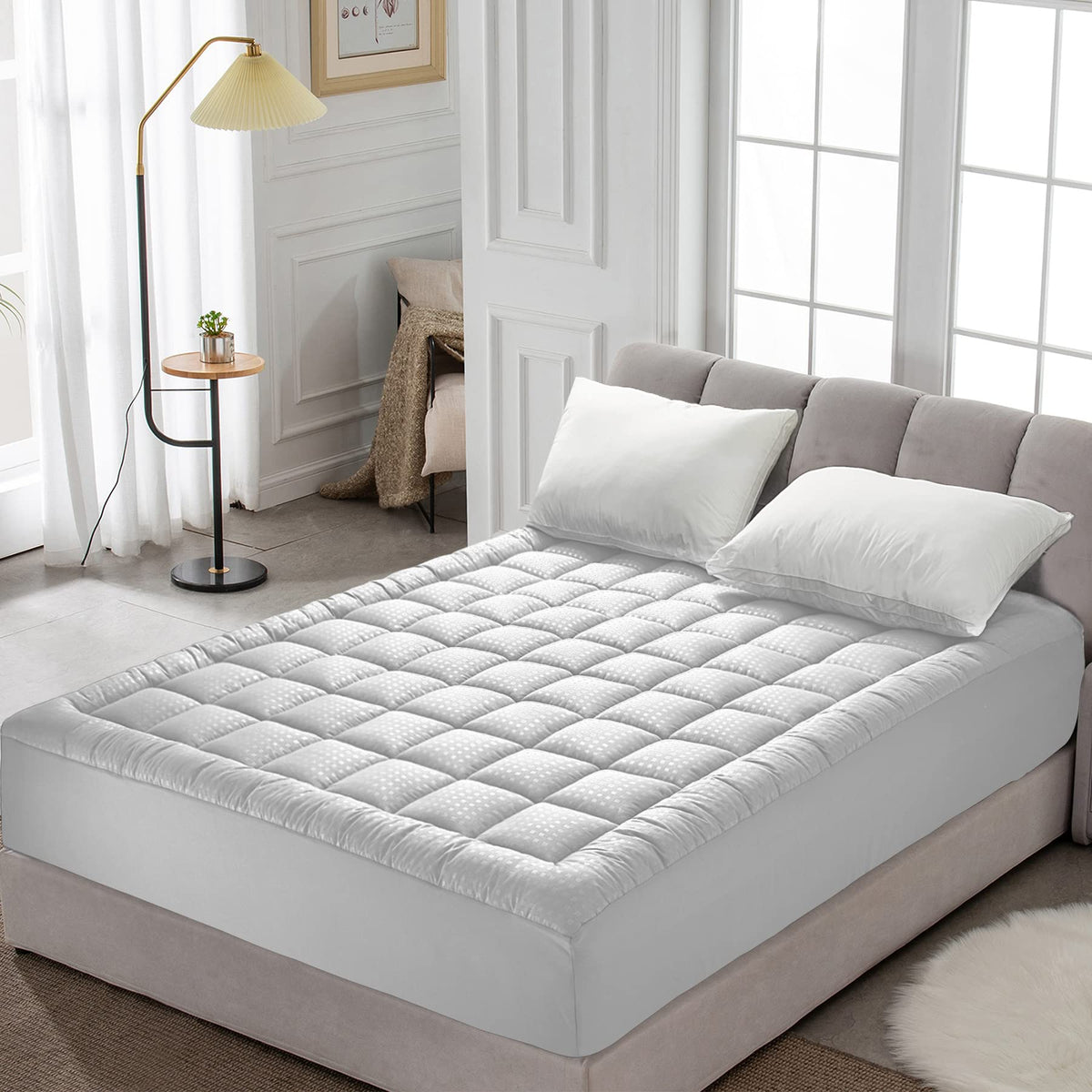 HYLEORY Queen Mattress Pad Quilted Fitted Mattress Protector Cooling Pillow Top Mattress Cover Breathable Fluffy Soft Mattress Topper with 8-21" Deep Pocket