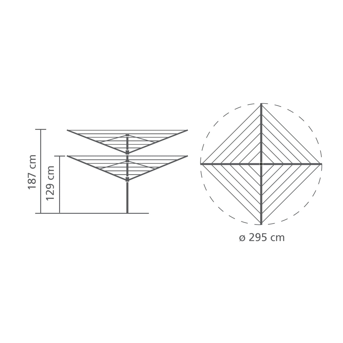 Brabantia Lift-O-Matic Outdoor 4 Arm Clothesline (164 ft/Ø 1.8") Height Adjustable, Folding Clothes Drying Rack + Ground Spike & Cover (Gray)