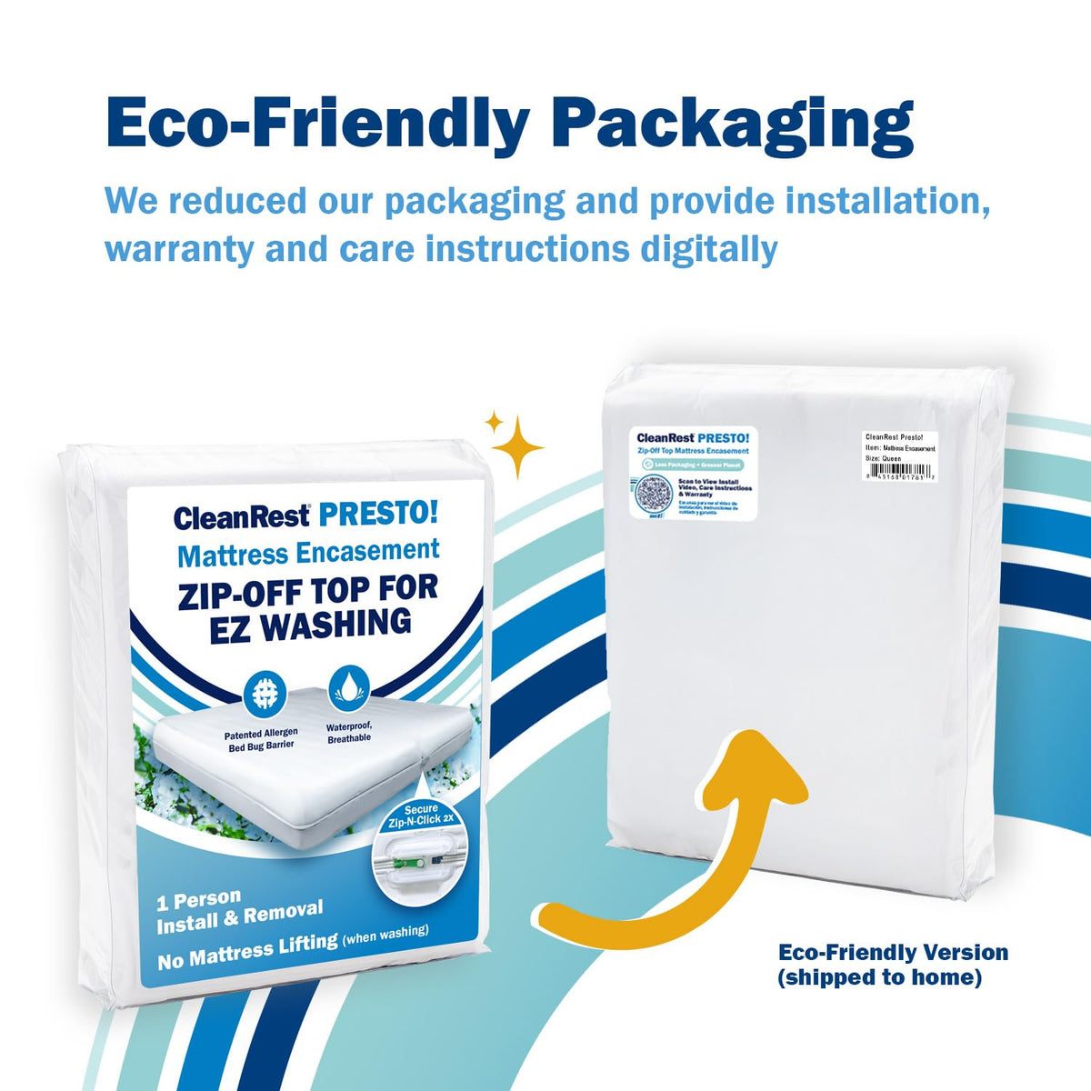 CleanRest PRO Presto! Zip-Off Top Mattress Encasement for EZ Washing, Queen Size, Waterproof Mattress Protector - Bed Bug, Dust Mite & Allergen Proof - 1 Person Install, No Mattress Lifting to Wash