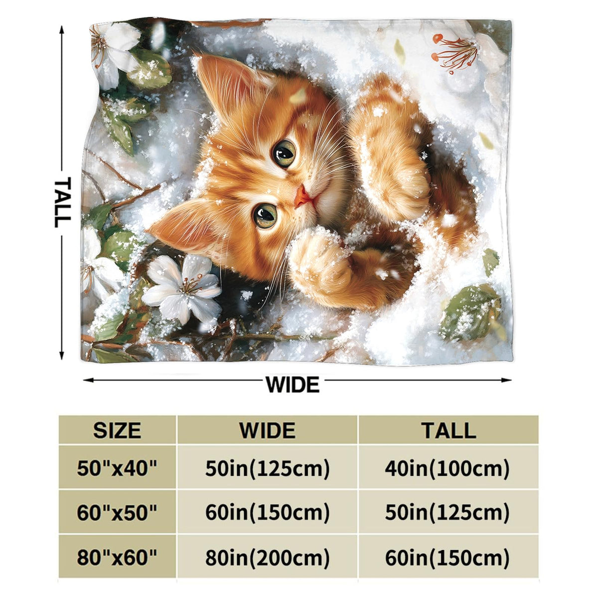 Cat Blanket Cute Kitten Winter Snowny Throw Blankets Soft Warm Cozy Fuzzy Plush Gifts for Girls Women Lightweight Fleece Flannel Stuff Decor Gift for Kids Adults Lover 50"X40"