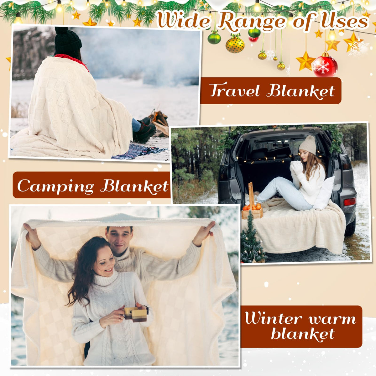 Windkream 4 Pcs Fleece Throw Blankets Bulk 60 x 80 Inch Warm 3D Checkered Flannel Blankets, Large Bedding Fleece Throws Lightweight Queen Size Fuzzy Blanket for Sofa Bed Couch Homeless Gifts