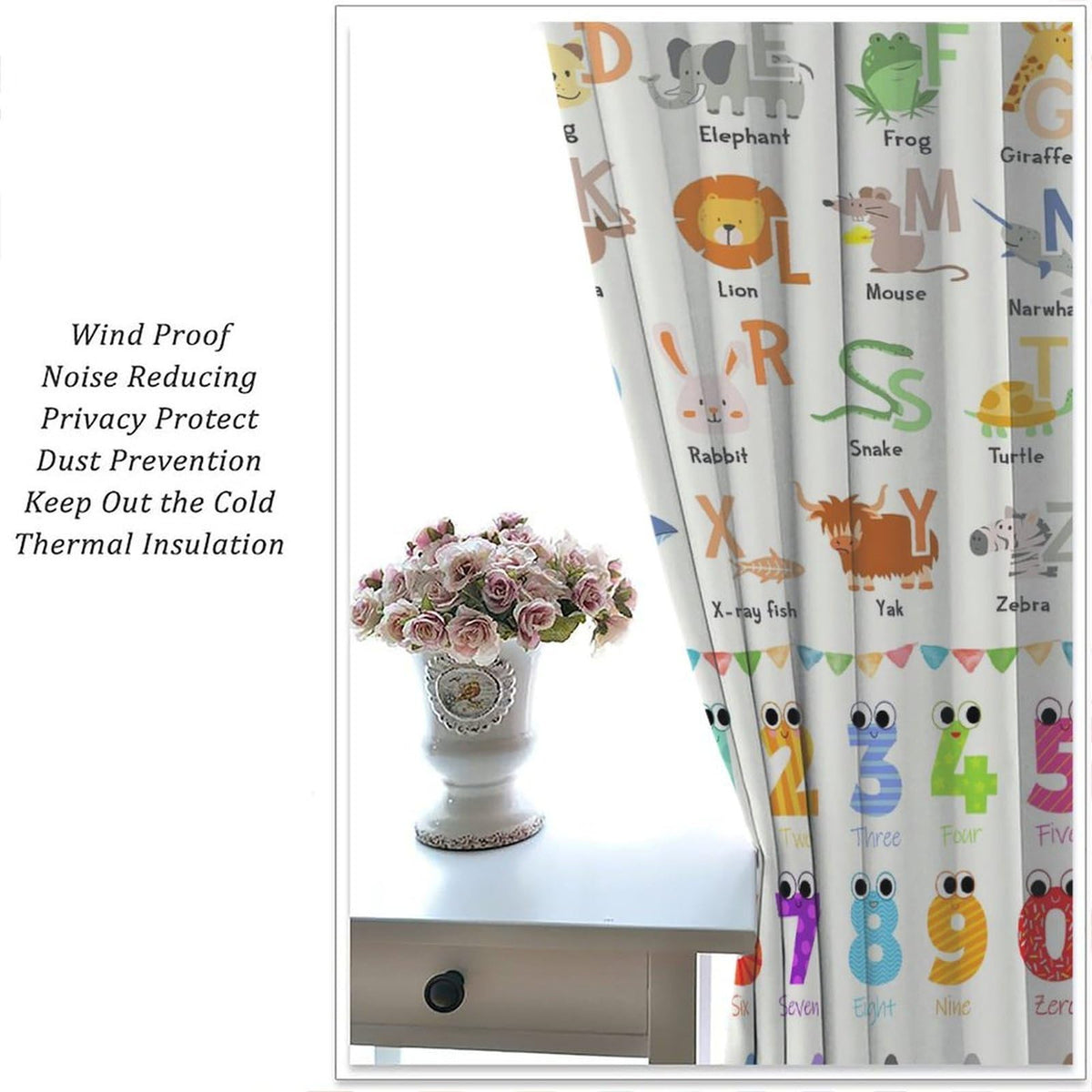ABC Alphabet Education Curtains for Kids Colorful Cartoon Educational Crayons for Preschoolers to Learn the Alphabet Windows Treatments for Nursery Boys Bedroom Living Room 42x44.5in(No Blackout)