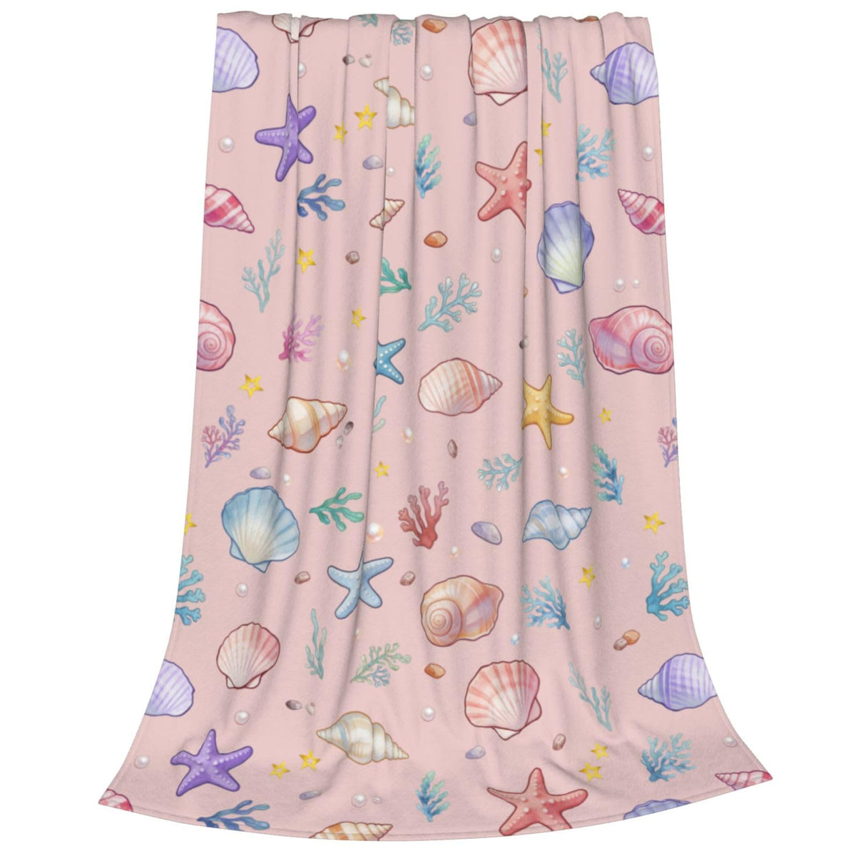 Summer Shell Starfish Beach Throw Blanket 50"x40" Cozy Fluffy Plush Seashell Blankets Soft Pink Ocean Blanket for Girls Women Gift Sofa Bed Couch