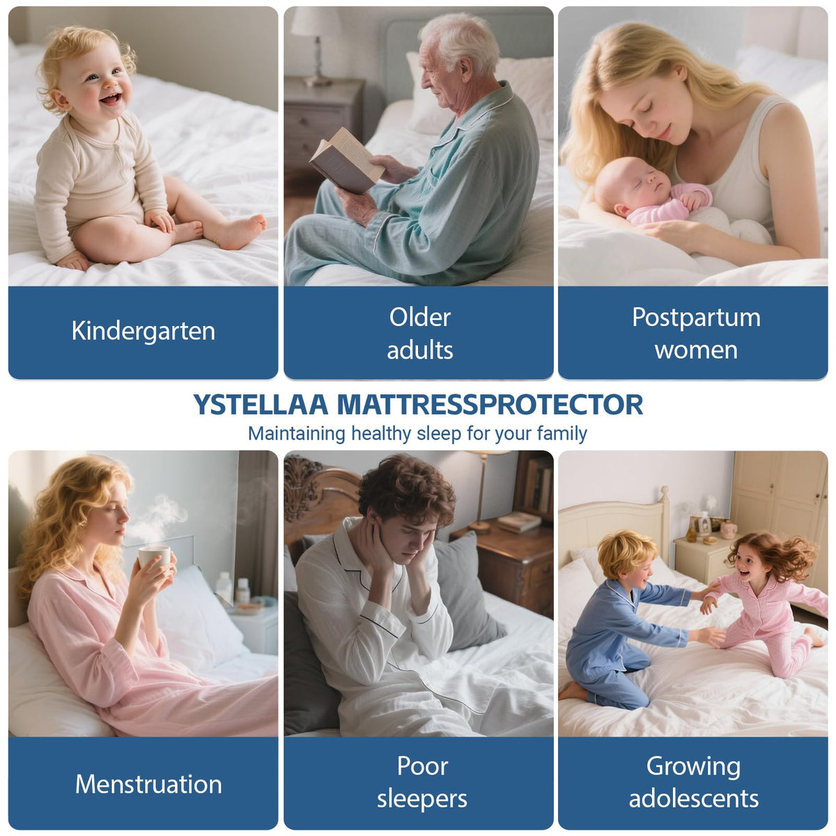Queen Mattress Protector,Waterproof Mattress Protector Fitted Up to 16" Deep Pocket, Soft Breathable Bed Mattress Cover for Bedroom,Doom Room,(Navy Blue)