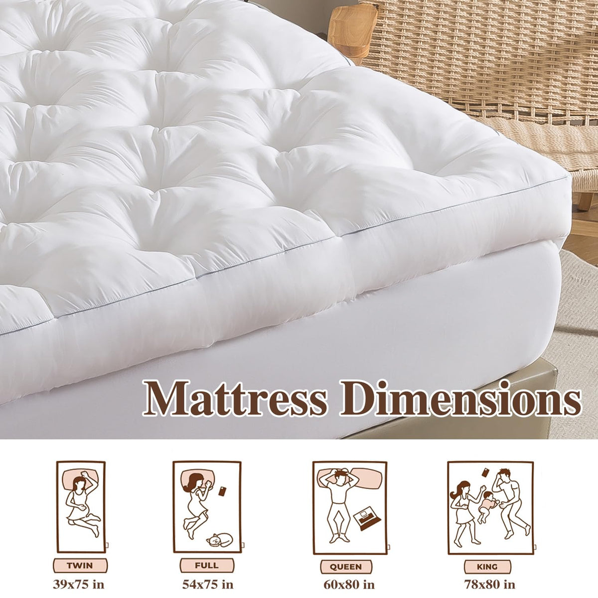 WhatsBedding 5 Inch Memory Foam Mattress Topper Queen Size, Supportive Fluffy Shredded Memory Foam Filled Pillow Top, Extra Soft Bed Topper with Deep Pocket, 60x80 in