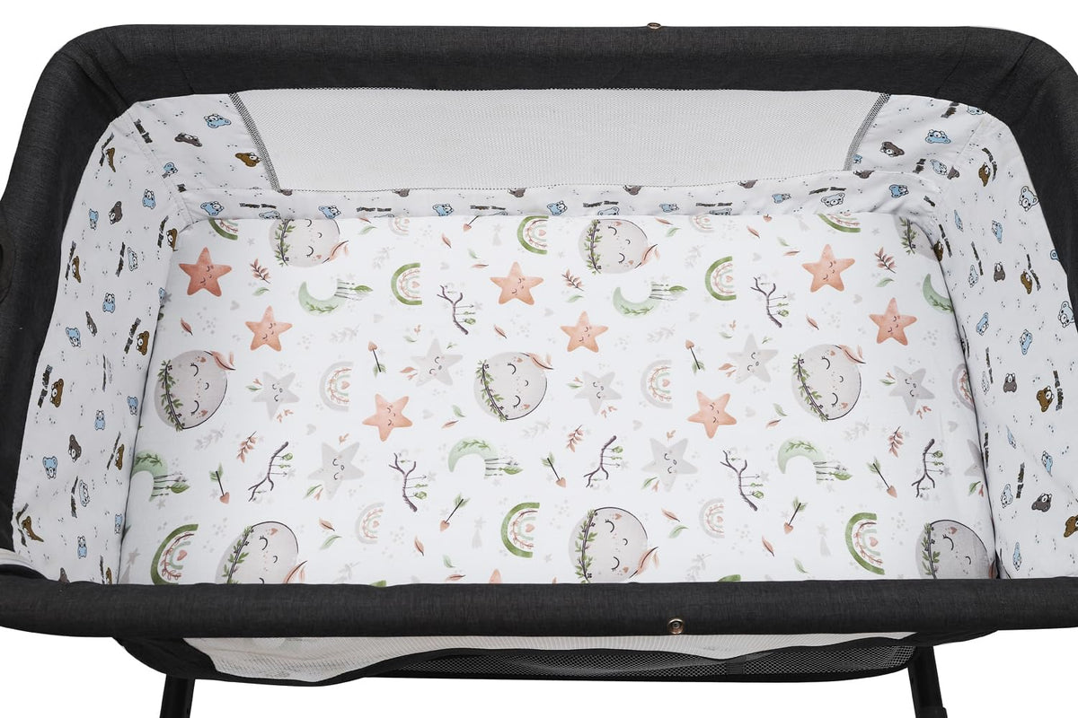 Tontukatu Stretchy Fitted Crib Sheets Set 2 Pack Portable Crib Mattress Topper for Baby Girl Boy,Ultra Soft Jersey Material, Light Green & Moon