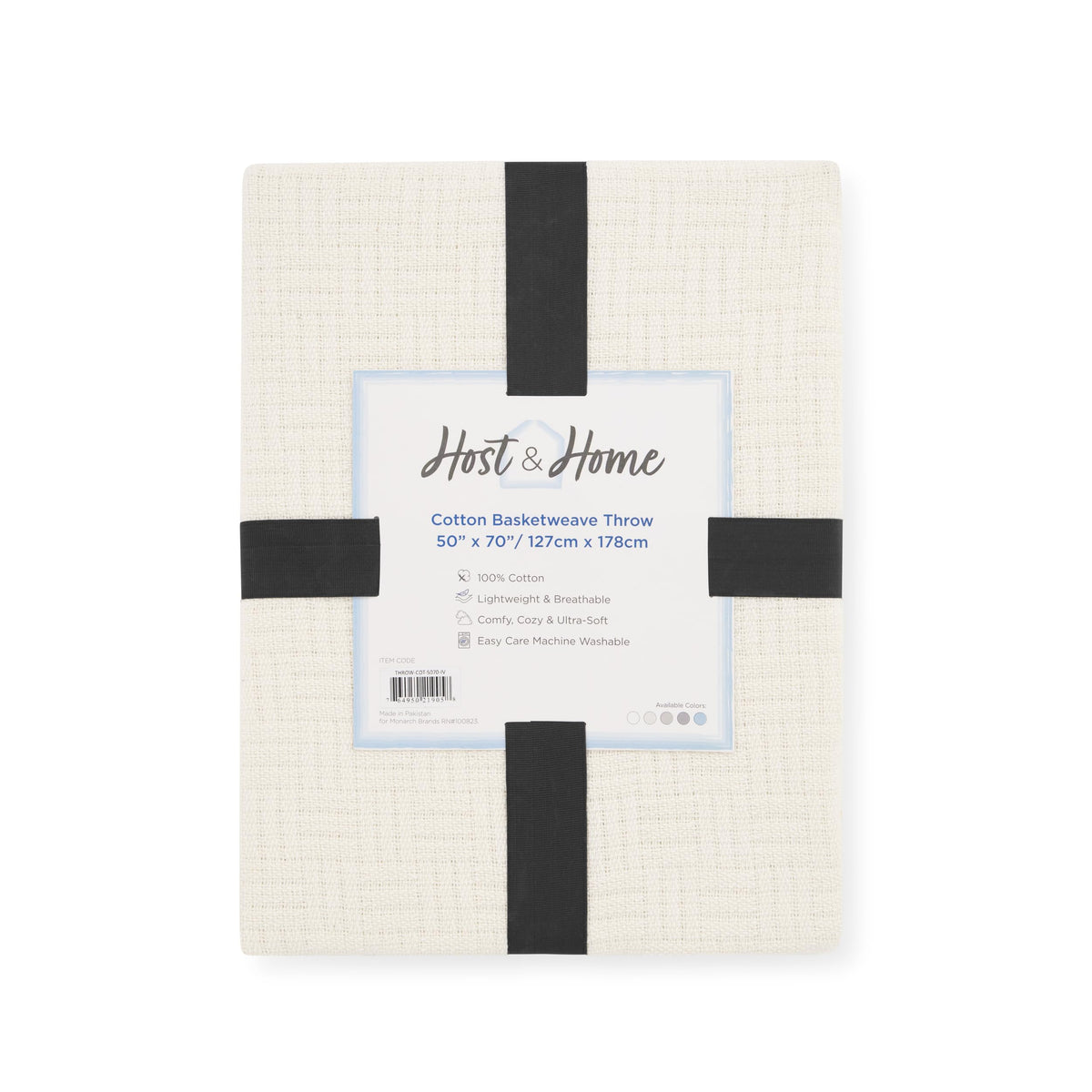 Arkwright Basket Weave Throw Blanket - 100% Ringspun Cotton All Season Throws, Luxury Hotel Quality, Soft on Skin, Breathable, 300 GSM for Bed, Sofa, and Chair, 50 X 70 in, Ivory