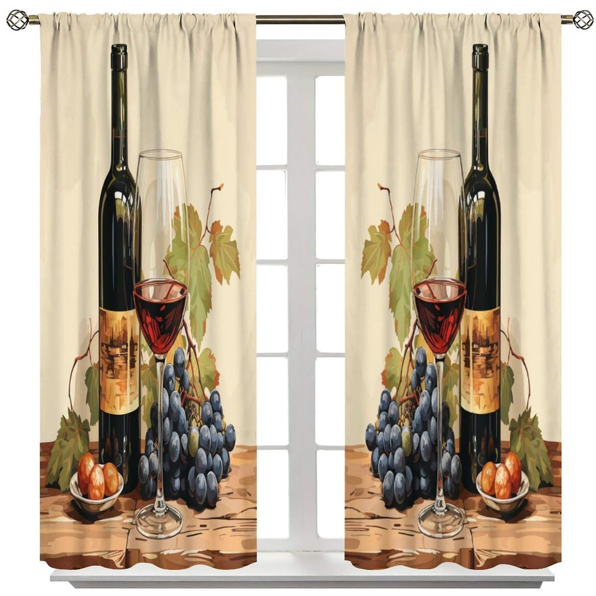 JADERYS Red Wine Kitchen Curtains Bottles Glasses Grapes Retro Abstract Bedroom Living Room Blackout Rod Pocket Decoration Window Drapes 2 Panels W21xL45in