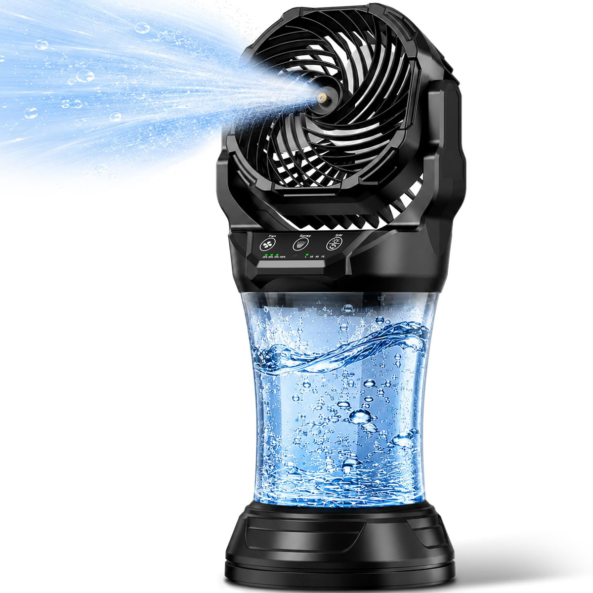Misting Fan for Outside, 30,000mAh Rechargeable Mister Fan with Remote & RGB Lights, 2L Tank & 2 Extra Nozzles, 4 Speeds Mist Modes for Extreme Cooling Effect, Ideal for Camping, Patio, Backyard