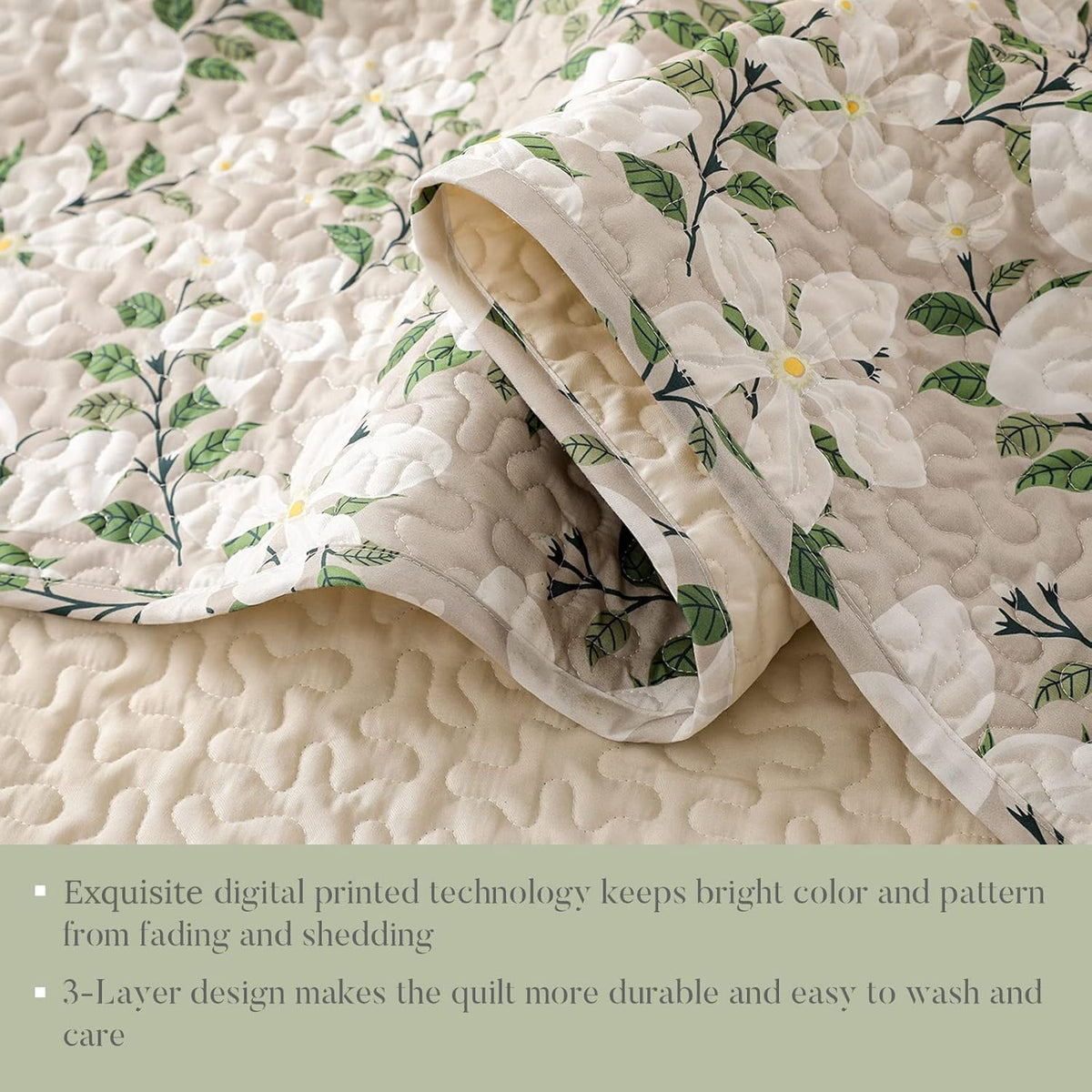 Whale Flotilla Reversible Printed Quilt King Size, Extra Soft Boho Floral Leaf Bedspreads for Bed Lightweight King Quilt Bedding Set Coverlets with 2 Pillow Shams for All Seasons, White Bone