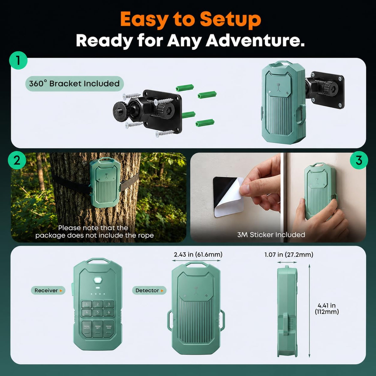 LETWESAF Wireless Radar Motion Detector Sensor – Add-On Accessory Only, No Receiver – 1/2 Mile Range, 50ft Detection Zone, Rechargeable, Weatherproof– Outdoor Security for Camping Home Driveway(Green)