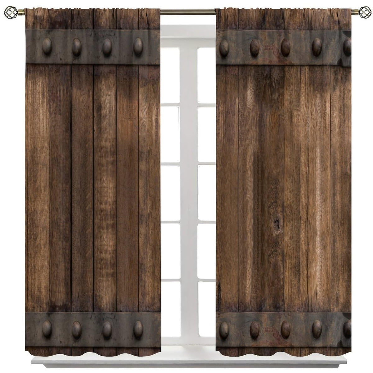 Nanacur Rustic Wooden Barn Door Curtains, Wood Brown Old Rod Pocket Window Treatments for Girl Boy Bedroom Living Room Office Drapes 41" W X 45" L (No Blackout)