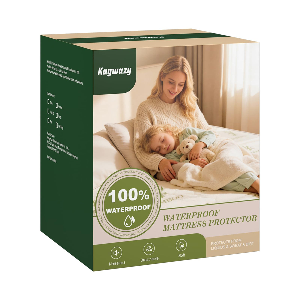 KAYWAZY Waterproof Mattress Protector Full Size - Cooling Breathable Mattress Cover for Full Bed, Noiseless Soft Bed Pad Cover, Snug Fit Deep Pocket 6''–18'', Ideal for Dorms & Guest Rooms, Green