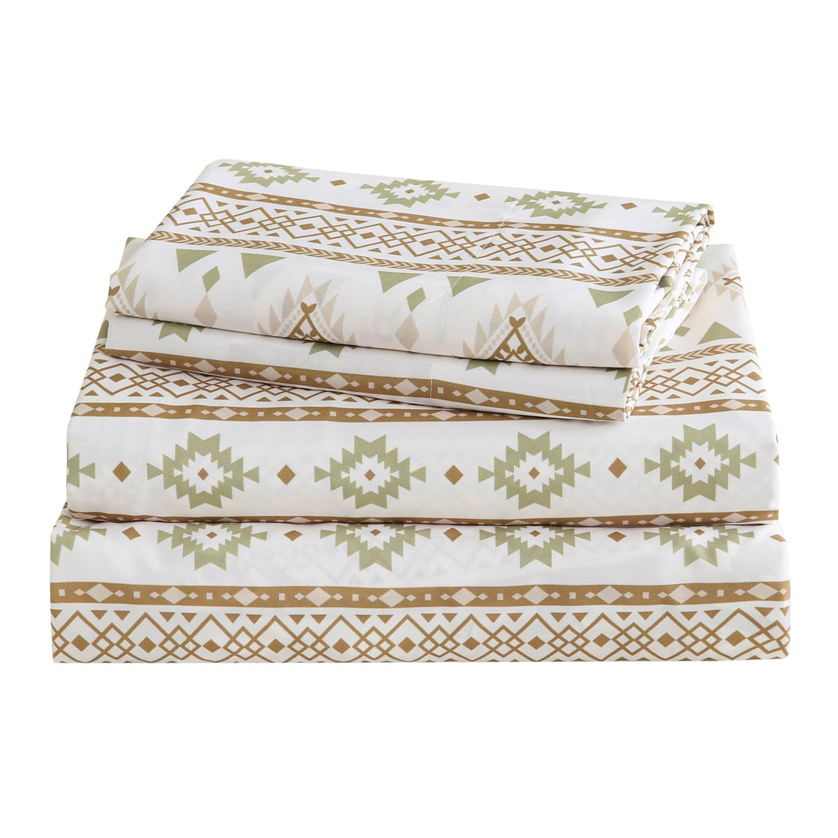 CozySmile 4 Pieces King Sheet Set Bohemian, Boho Sheets Soft Microfiber Deep Pocket, Western Sheets Geometric(King, Cream Olive Geometric)