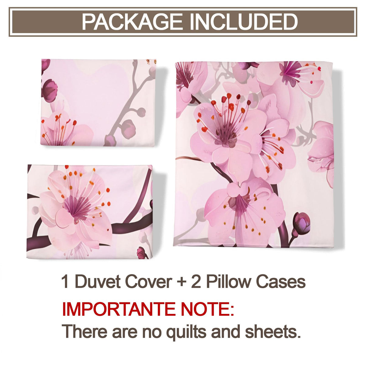 QINYUN Pink Floral Duvet Cover Oversized King, Cherry Blossoms Bedding Set 3 Piece, Girl Pink Flowers Duvet Cover with Zipper & Ties, 2 Pillowcases