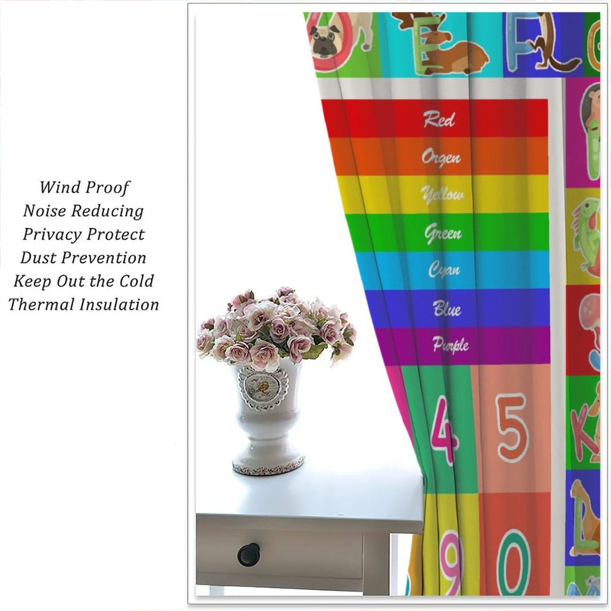 AAVEUP ABC Alphabet Curtains, Cartoon Toddler Colourful Animals Numbers Colours Classroom Learning Windows Treatments Drapes for Kids Boys Girls Living Room Bedroom 42x45in(No Blackout)