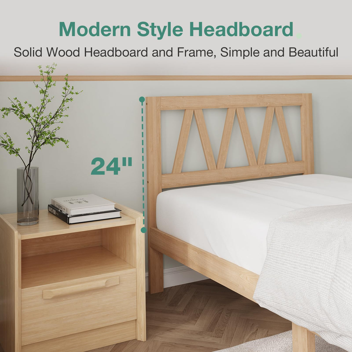 Novilla Twin Bed Frames Wood Twin Size Bed Frame with 8.5 Inch Space Underneath, BedFrame with Headboard Solid Wood Bed Frame Foundation No Box Spring Needed, Easy Assembly