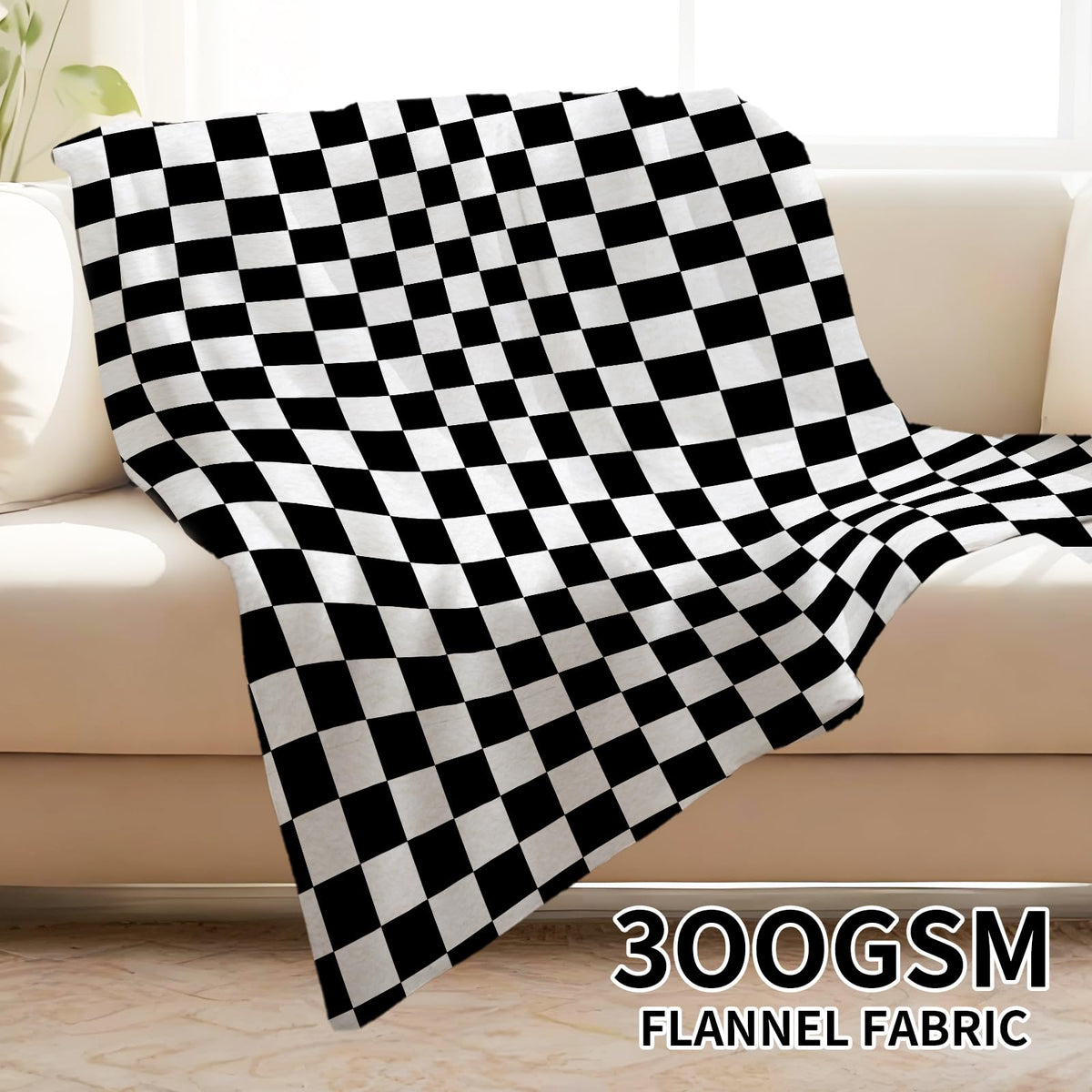 ANIOXCK Throw Blanket for Couch, 300GSM Warm Soft Cozy Flannel Blanket, Cute Blanket for All Seasons Bedroom Home Decor Gifts, Black White Checkerboard 50x60 Inches
