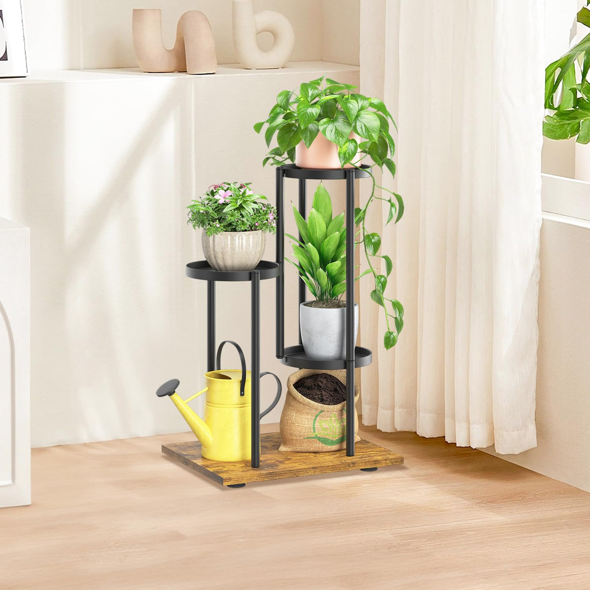 LASZOLA Black 3 Tier Plant Stand Indoor Heavy Duty Metal Planter Flower Holder Rack, Multi Modern Narrow Organizer, Floor Vertical Tower, Spiral Sturdy Decorate for House Bathroom Office Living Room