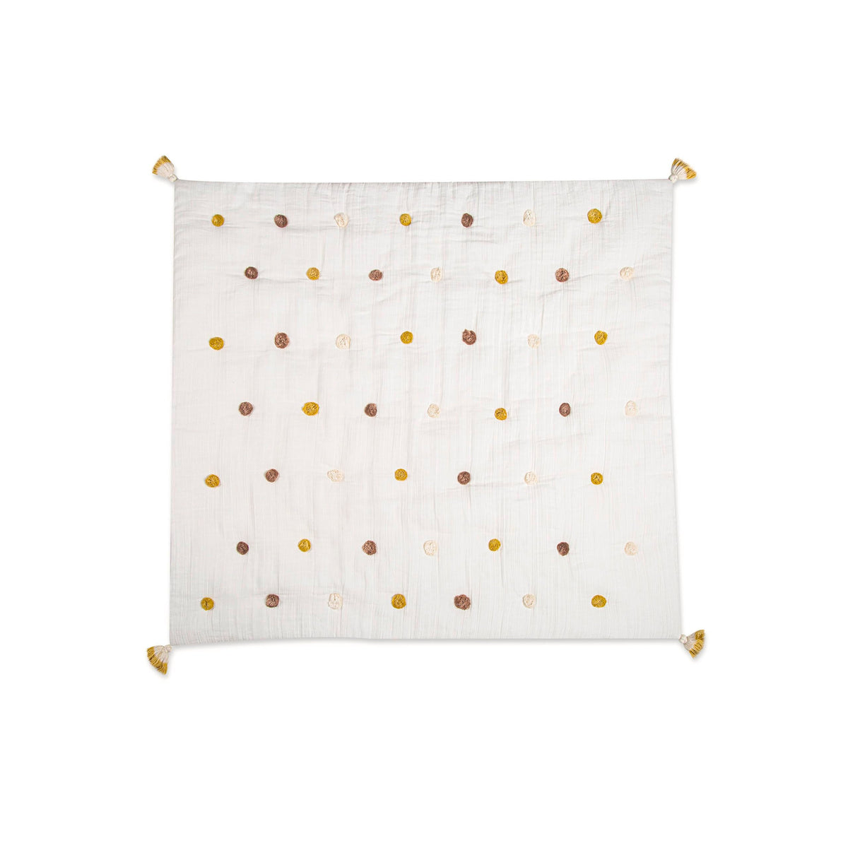 Crane Baby Blanket, 36” x 36”, Soft Cotton Pom Pom Nursery Blanket for Boys and Girls, Cream