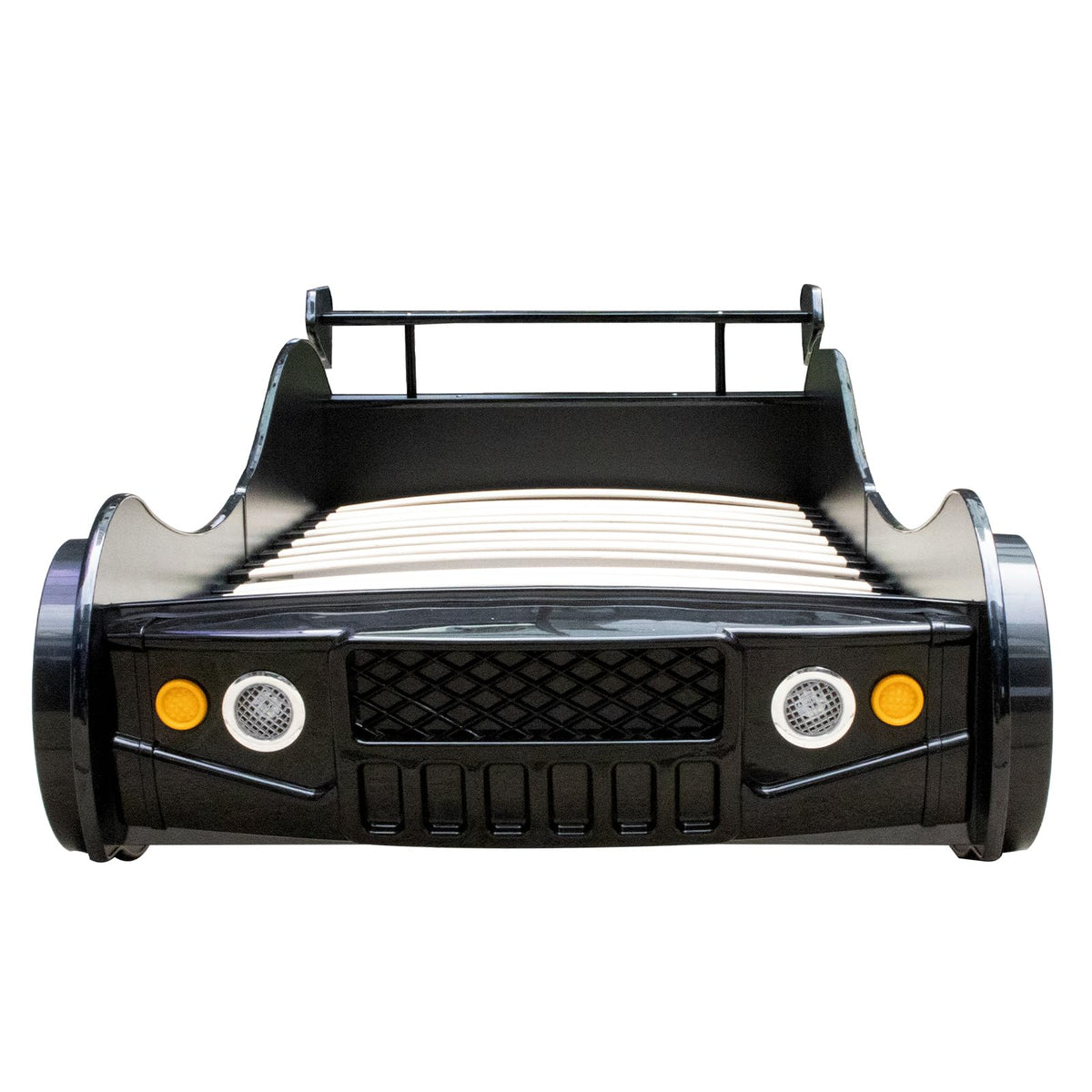 LKTART Car Bed Twin Size for Kids, Race Car Shaped Wooden Platform Bed Frame with Headboard Wheels and Support Slats for Boys Toddlers Child's Bedroom (Black)