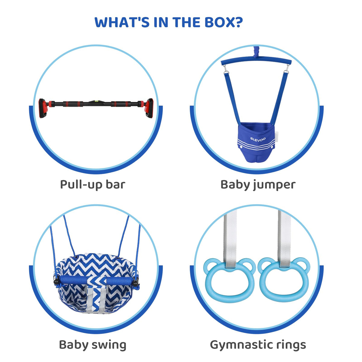 Slevoo Kids Doorway Jumper Swing with Pull-Up Bar Gym, 4-in-1 Indoor Playground Set, Fits 28"-37" Hallway Doorway Exercise & Play Equipment for Toddlers & Kids