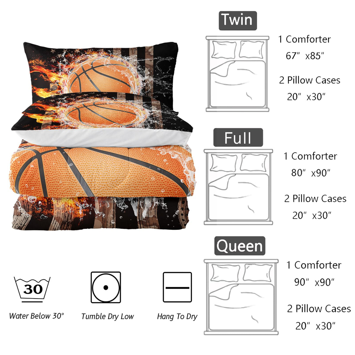 Nttopship Basketball Boys Comforter Set Twin Size,American Flag Bedding Set,100% Soft Ultra-fine Fiber Four Season Sport Basketball Comforter Set with 1 Comforter and 2 Pillow Case
