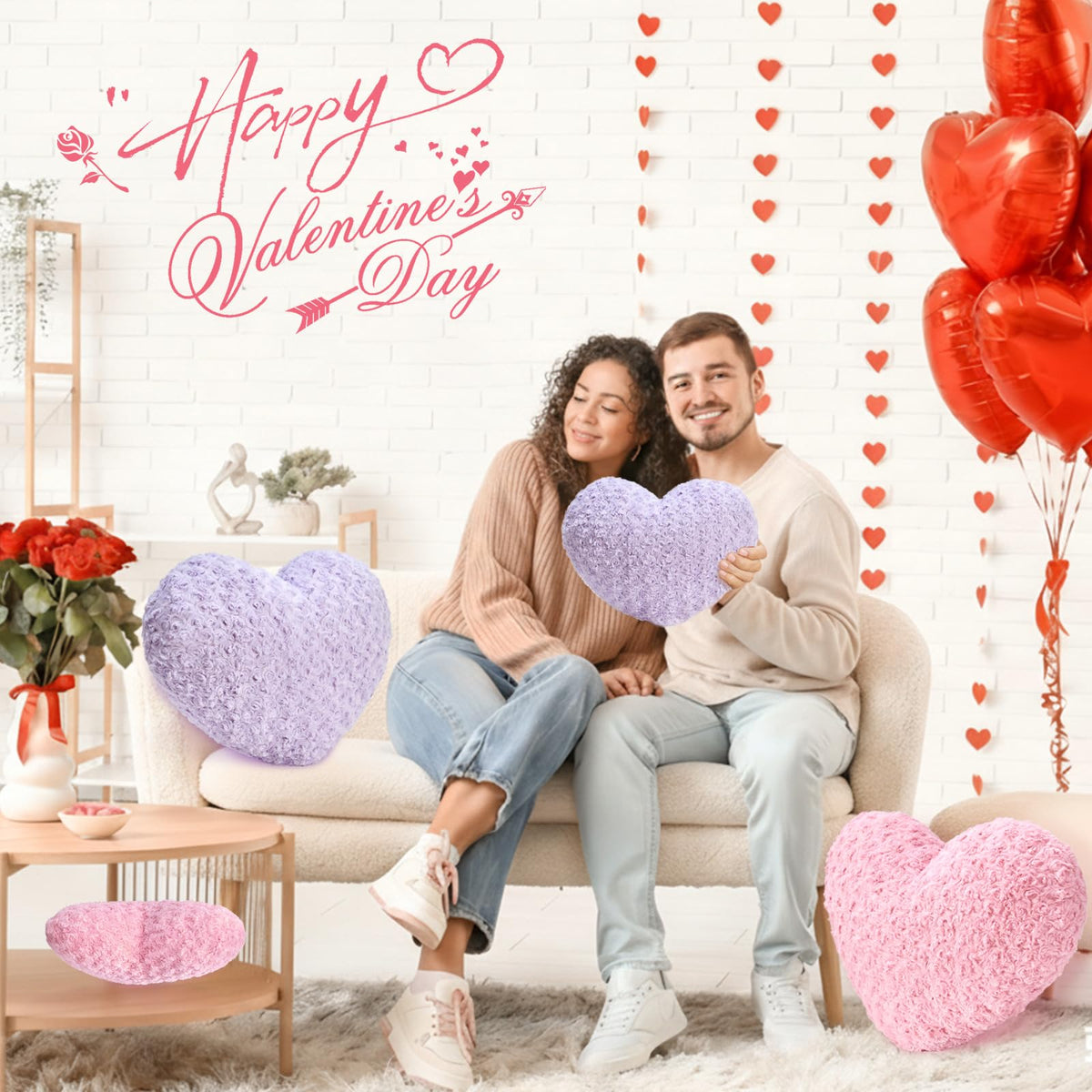 IREMATE Heart Pillow Purple Throw Pillows, Soft Fluffy Decorative Pillows for Bed Couch Chair, Cute Heart Shaped Room Decor Gifts for Valentine Anniversary Birthday Mothers Christmas (Medium, 20"x15")