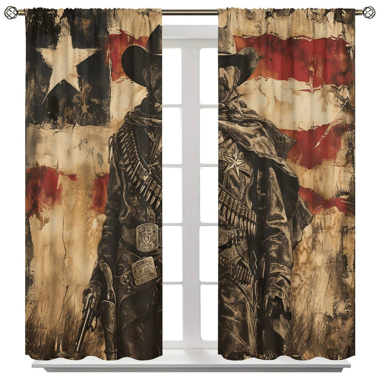 Nanacur American Flag Cowboy Curtains, Vintage Western Rod Pocket Window Treatment for Kitchen Boys Teens Adult Bedroom Living Cafe Drapes 41" W X 45" L (No Blackout)