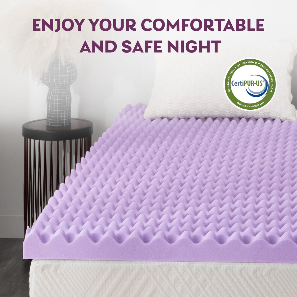 3 Inch Egg Crate Queen Memory Foam Mattress Topper, Lavender Scent Gel Infused Foam Mattress Topper for Pressure Relief, CertiPUR-US Certified Queen Bed Topper, Purple, 60"×80"