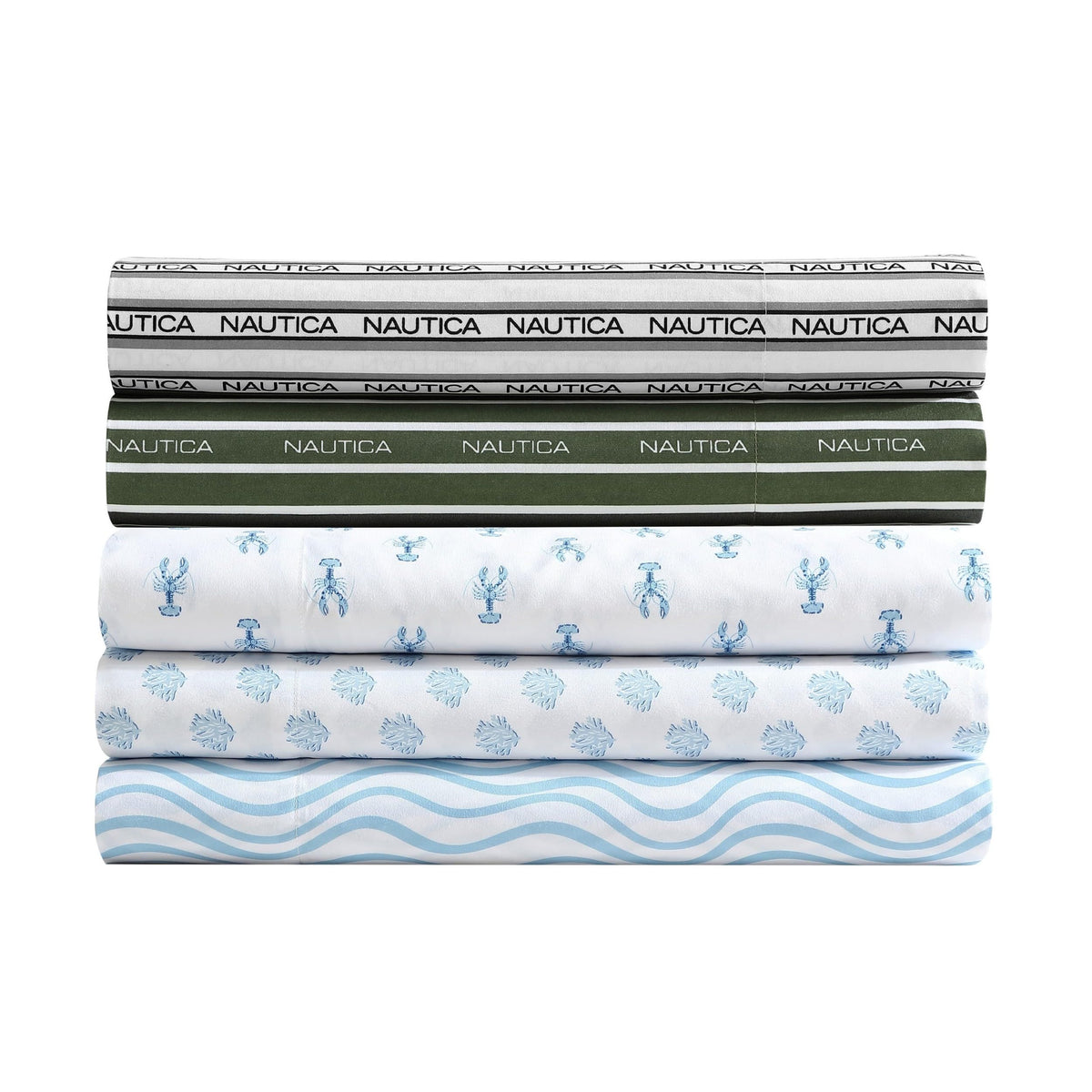 Nautica - Sheet Set, Breathable & Cooling Microfiber Bedding with Matching Pillowcases, Deep Pocket, Fully Elasticized (Coastal Coral Ocean Breeze Blue, Queen)