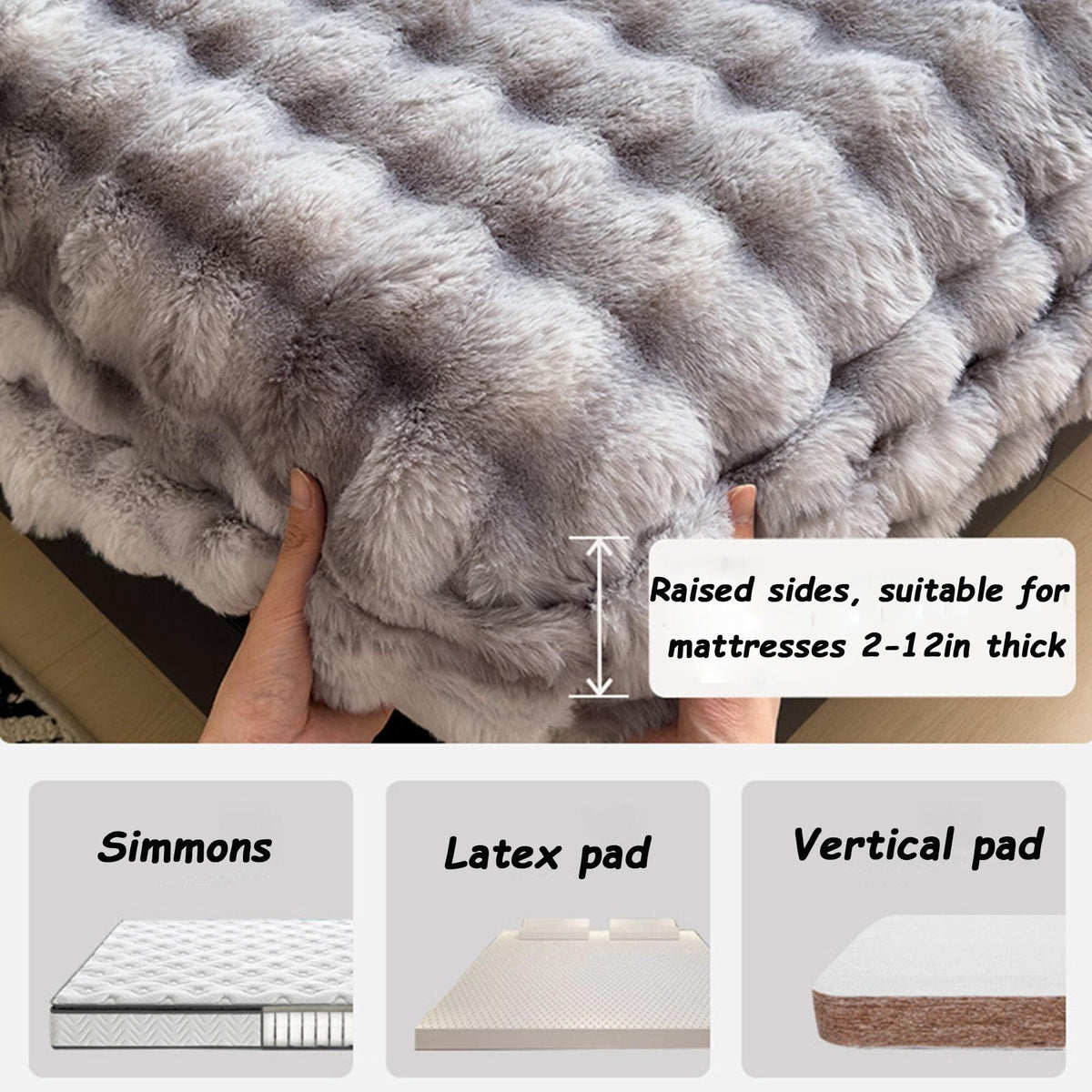 Elastic Bed Sheets, Milk Velvet Fitted Sheet, Winter Warm Mattress Cover, Faux Rabbit Fur Fitted Sheets, Fluffy Mattress Protector Bedspread, Machine Washable and Non-Fade(D,2 Pillowcases)